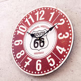 アンティークMDFクロック　ROUTE66赤　掛時計