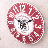 アンティークMDFクロック　ROUTE66赤　掛時計